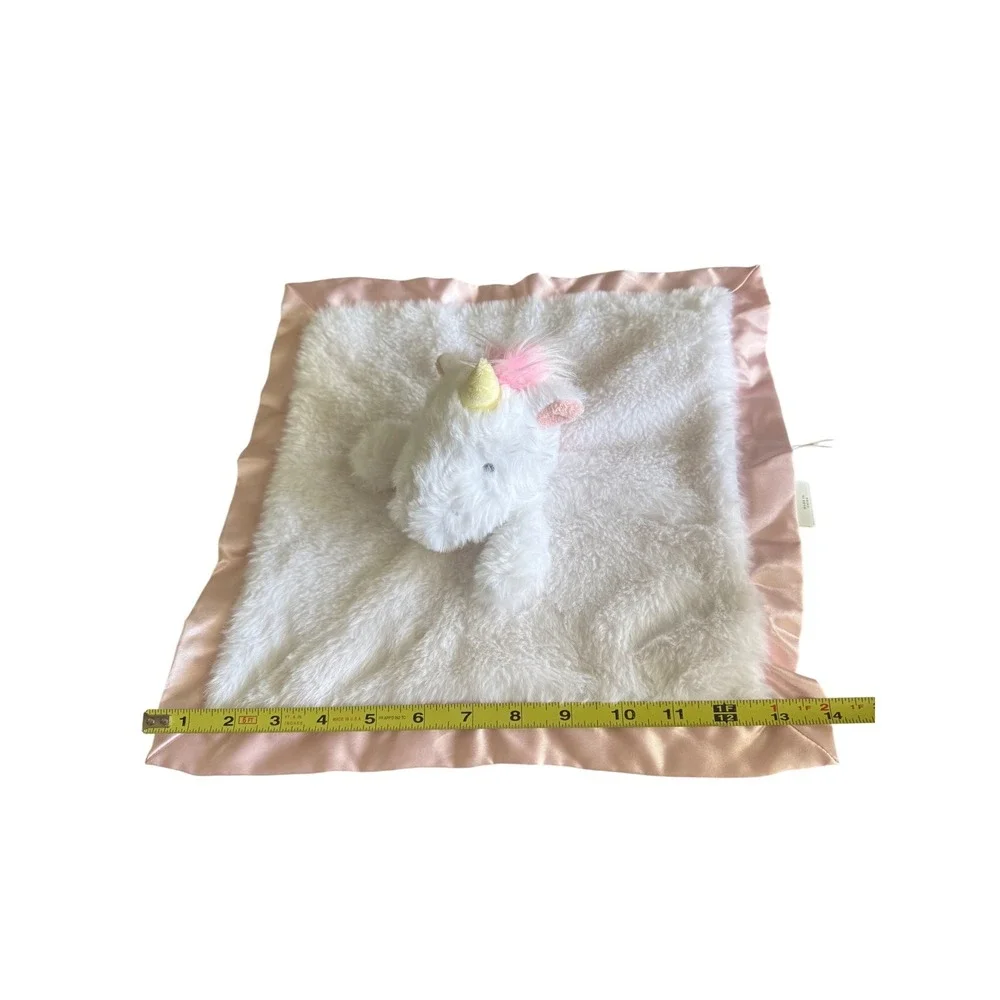 Cloud Island Unicorn Security Blanket Baby White & Pink Satin Trim Lovey Snuggle